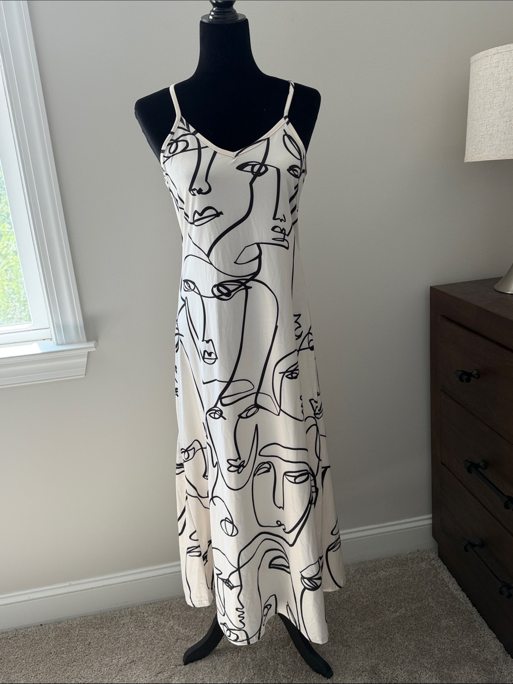 Minimalist Face-Print White Slip Dress